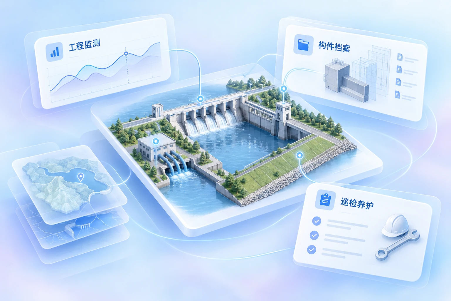 水利工程安全：工程安全、监测预警、巡检养护业务示意